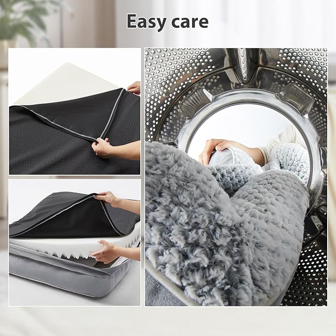 LEXTRO Orthopedic Dog Beds for Large Dogs,Waterproof Dog Bed, Egg Crate Foam Bed for Large Dogs, Big Pet Bed with Washable Removable Waterproof Pillow Cover and Anti-Slip Bottom, Grey