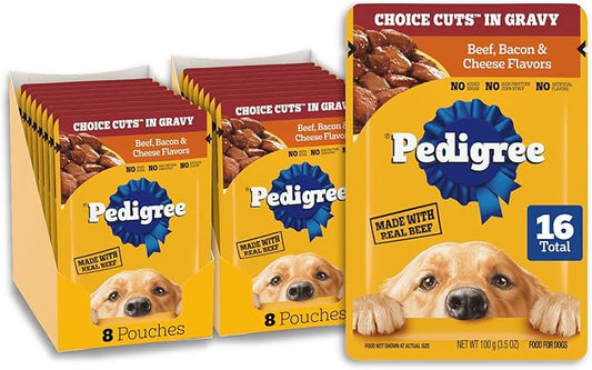 Pedigree Choice Cuts in Gravy Adult Wet Dog Food 16-Count Beef, Bacon, & Cheese Flavors, 3.5 oz. Pouches