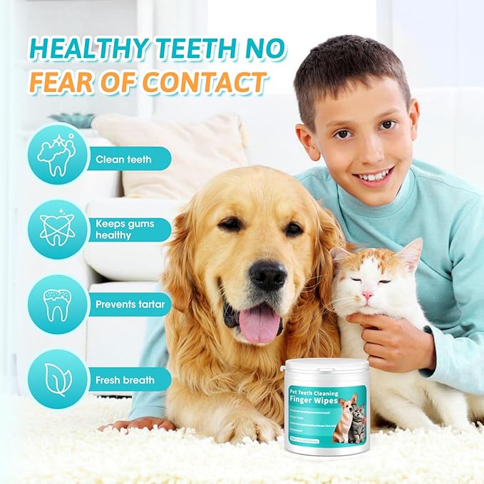 Dog Teeth Cleaning Wipes,Safe & Nautre Pet Dental Finger Wipes Help Dogs and Cats Remove Plaque&Tartar,Disposable Cat Dental Care Wipes 50 Counts (Odorless)