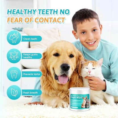 Dog Teeth Cleaning Wipes,Safe & Nautre Pet Dental Finger Wipes Help Dogs and Cats Remove Plaque&Tartar,Disposable Cat Dental Care Wipes 50 Counts (Odorless)
