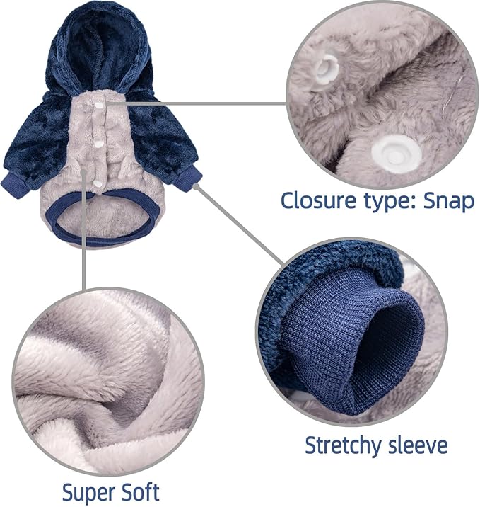 FabriCastle Small Dog Hooded Sweater, Dog Clothes XXS XS Small Medium for Dogs Boy & Cats, Soft and Warm Pet Coat, Winter Pet Jacket Apparel Costumes, Puppy Outfits Snap On Hoodies (Grey Body, Large)