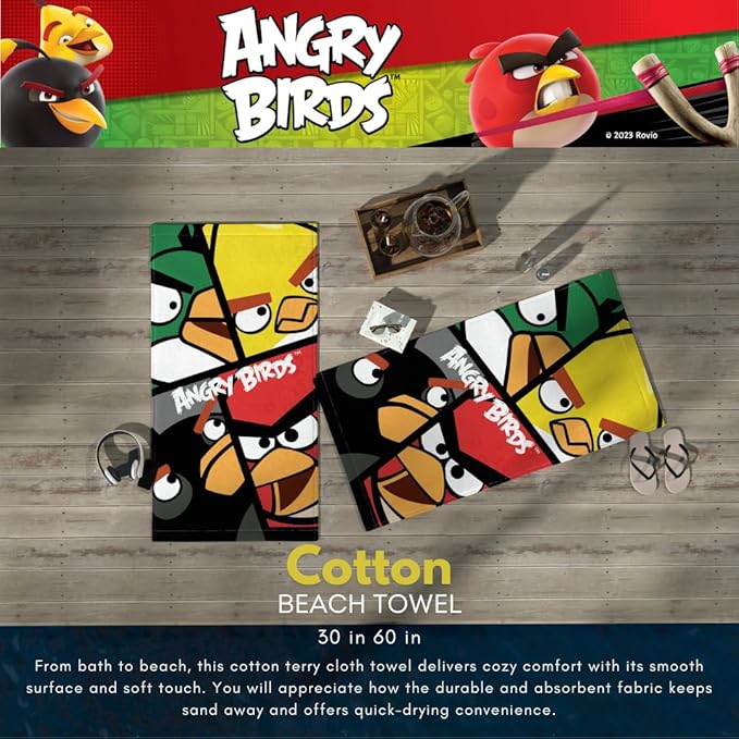 Collectibles Angry Birds Super Soft Cotton Bath/Pool/Beach Towel, 60 in x 30 in, (100% Officially Licensed Product) by Franco