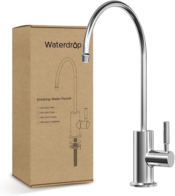 Waterdrop G2FCT-Chrome Reverse Osmosis Water Filter Faucet, Polished Chrome | Water Faucet for Kitchen Bar Sink, NSF/ANSI 372 Certified, Lead-Free, 304 Stainless Steel, Single Handle, 360° Swivel Spout