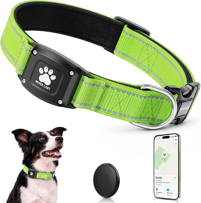 GPS Dog Collar Tracker 2-in-1,Reflective Waterproof Pet Collar,iOS-Only,No Monthly Fees,Unlimited Range,Dog Tracking Collar Pet Tracker,for Small Medium Large Dogs(L (16.5"-23.5"), Green)