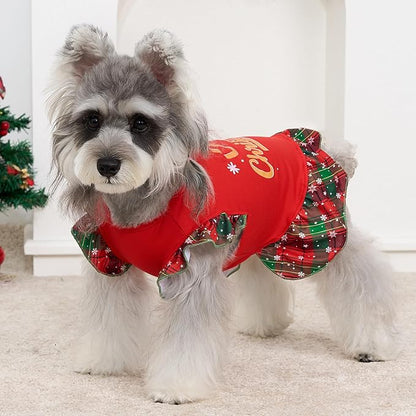 XPUDAC 4 Pack Christmas Dog Dress Plaid Puppy Clothes for Small Dogs Girl Cute Pet Outfit Doggy Apparel Cat Holiday Party Costume, Red, Green, XXS