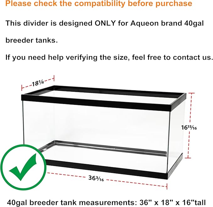 Acrylic Aquarium Divider Kit 5.5/10 / 20L / 20H / 29 / 40B / 55/75 / 125gal Fish Tank with Suction Cups