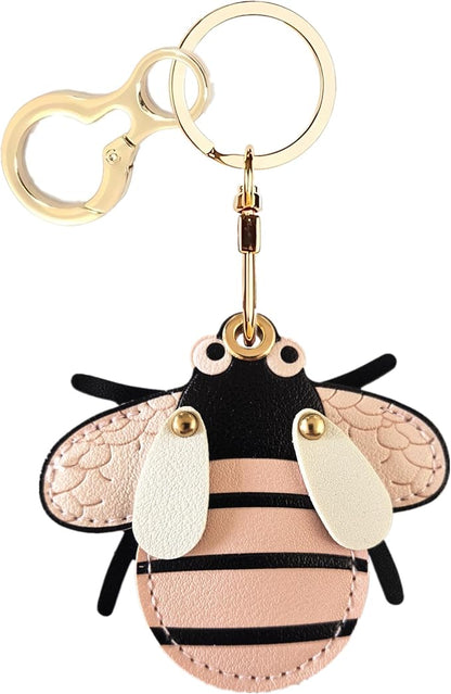 Leather Airtag Keychain Case Holder,Cute Protective Apple Air Tag Cover with Key Ring,Anti-Scratch Hidden Finder GPS Tracker Case for Wallet Keys,Bag,Pets,Backpack(Bee)