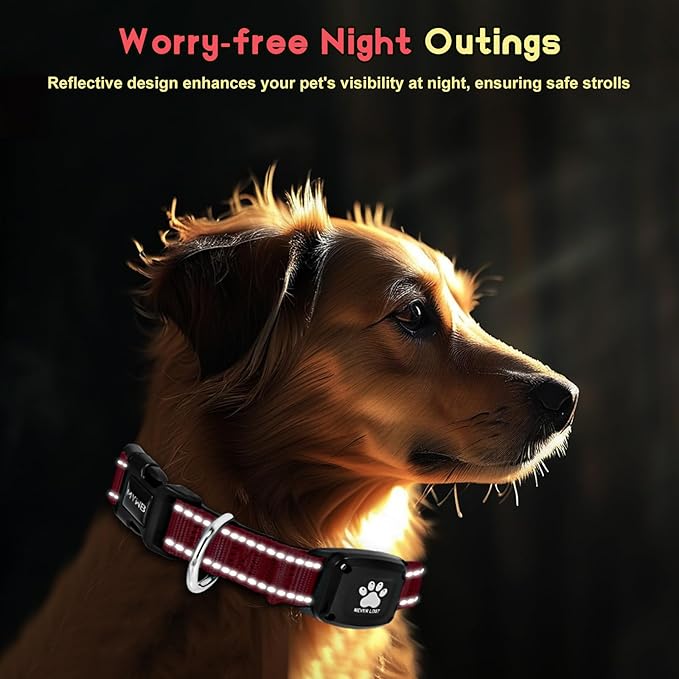 GPS Dog Collar Tracker 2-in-1,Reflective Waterproof Pet Collar,iOS-Only,No Monthly Fees,Unlimited Range,Ideal for Dog Tracking pet Tracker,for Small Medium Large Dogs(M (15"-20.5"), Red)