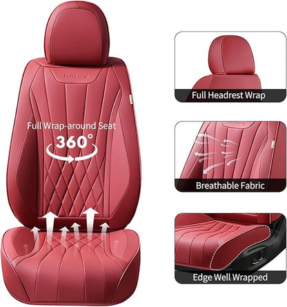 FLORICH Car Seat Covers Full Set, Luxury Seat Covers with 5 Seats, Waterproof Seat Protector Car Accessories Fit for Most Sedans SUV Pick-up Truck - Red
