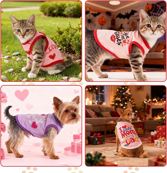 Topbuti 4 Pack Dog Shirts Summer Pet T Shirts Puppy Clothes Dog Clothing Breathable Cat Sleeveless Vest for Small Dogs Cats (Medium, Love)