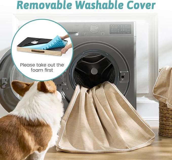 COZY KISS Cooling Dog Bed for Crate, Waterproof Orthopedic Dog Crate Mat with Removable Washable Cover, Egg Crate Foam Support Dog Bed, 36x27x3 Inch,Beige