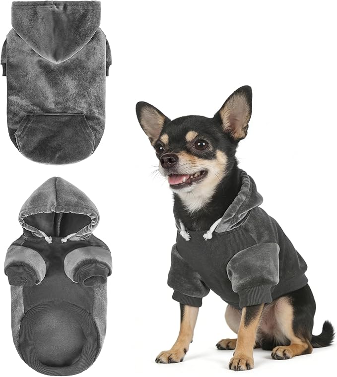 BEAUTYZOO Dog Hoodie Sweaters for Small Medium Dogs- Warm Fall Winter Fleece Jacket for Cold Weather, Soft Velour Hooded Coat with Leash Hole & Pocket, Puppy Sweatshirt Clothes Bulldog Schnauzer, Grey