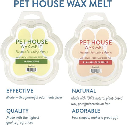 Pet House Fresh Citrus, Ruby Red Grapefruit Scengted Wax Melts - Long-Lasting Plant Based Soy Scented Wax Melts Pet Friendly Pack of 2