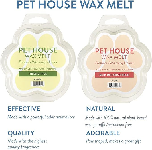 Pet House Fresh Citrus, Ruby Red Grapefruit Scengted Wax Melts - Long-Lasting Plant Based Soy Scented Wax Melts Pet Friendly Pack of 2