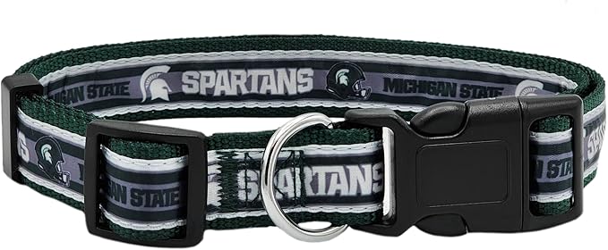 Pets First Collegiate PET Collar NEW Version Michigan State Spartans Dog Collar, Size Large. Best Sports Team Color for Dogs & Cats. A Shiny & Colorful Dog & Cat Collar Licensed by The NCAA