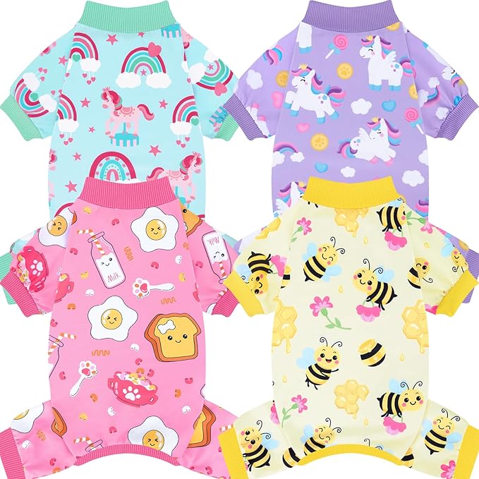 XPUDAC 4 Pack Dog Pajamas, Soft Cute Puppy Clothes, Comfy Dog Pjs Onesie Lightweight Pet Outfit for Small Medium Dogs Girl Boy, M