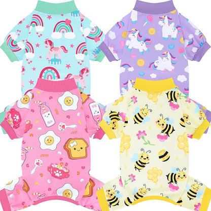 XPUDAC 4 Pack Dog Pajamas, Soft Cute Puppy Clothes, Comfy Dog Pjs Onesie Lightweight Pet Outfit for Small Medium Dogs Girl Boy, 2XL
