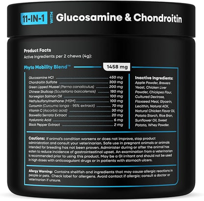 Dog Hip and Joint Supplement with Glucosamine, Chondroitin, MSM, Omega 3s, Green Lipped Mussel – Premium Dog Joint Chews w/Human-Grade & Natural Ingredients, 120 Count