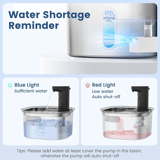Water Pump with Shortage Alert Sensor and LED Light for Petlipo Wireless Cat Water Fountain