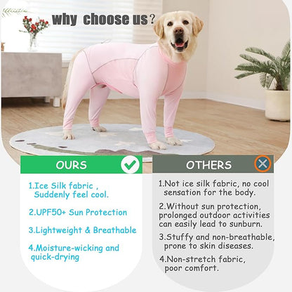 Dog Sun Protection Cooling Suit UPF 50+, Quick-Dry Breathable Jumpsuit for Large & Medium Dogs, Outdoor Dirt-Resistant Shedding Control Pet Apparel (Blush Pink, 4X-Large)