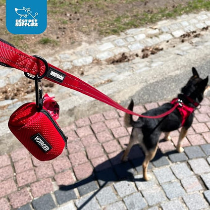 Best Pet Supplies Dog Poop Bag Holder Leash Attachment with 15 Bags, Black, Reusable Mesh Dispenser Pouch for Travel, Walking, Park, and Outdoor Use, Soft and Durable with Clip-On
