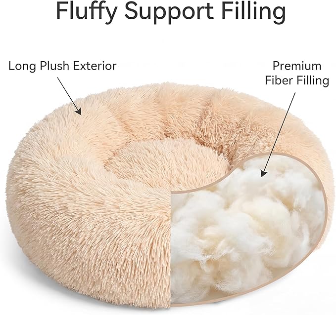 Tiny Dog Bed 15 Inch for Extra Small Dogs,Washable Puppy Bed,Soft Faux Fur Calming Donut Bed for Chihuahua Yorkie Maltese Pomeranian,Light Brown
