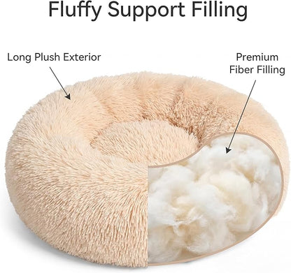 Tiny Dog Bed 15 Inch for Extra Small Dogs,Washable Puppy Bed,Soft Faux Fur Calming Donut Bed for Chihuahua Yorkie Maltese Pomeranian,Light Brown