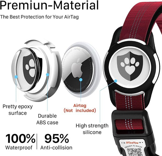 Reflective Dog Collar with AirTag Holder for Puppy Soft Nylon Burgundy Sized XS