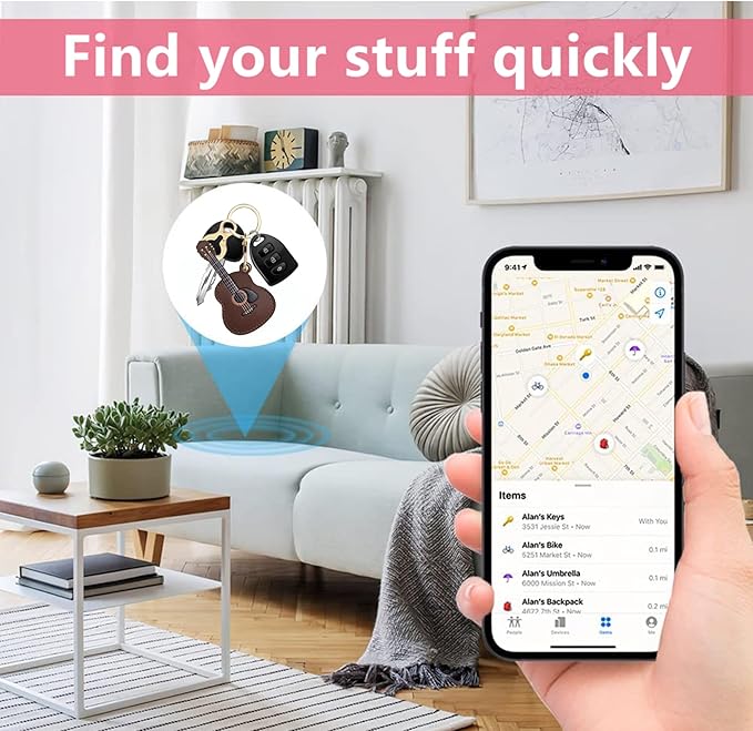 Leather Keychain Holder Case Compatible with AirTag,Cute Protective Cover with Keyring,Anti-Scratch Finder GPS Tracker Case for Wallet Keys,bag,pets,Backpack(Guitar Brown)