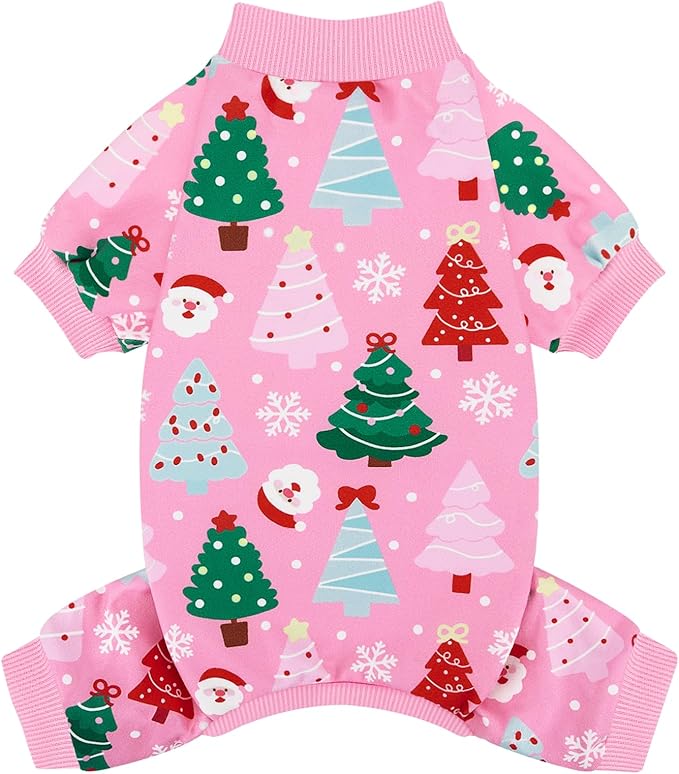 XPUDAC Christmas Dog Pajamas Christmas Tree Puppy Clothes for Small Medium Dogs Girl Holiday Pet Outfit Pjs Doggie Bodysuit Cat Apparel, Pink, M