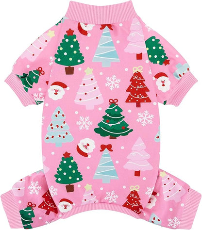 XPUDAC Christmas Dog Pajamas Christmas Tree Puppy Clothes for Small Medium Dogs Girl Holiday Pet Outfit Pjs Doggie Bodysuit Cat Apparel, Pink, XL