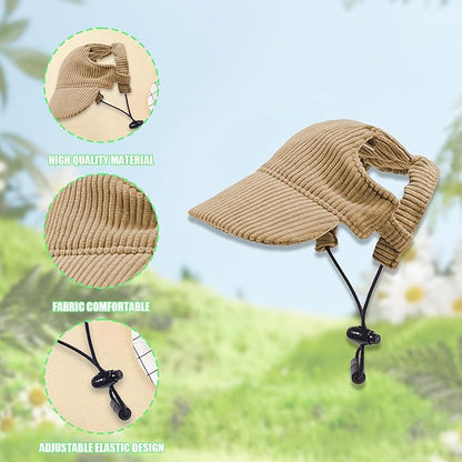 Dog Baseball Cap, Dog Cat Summer Beach Visor Hat with Ear Holes, Adjustable Puppy Sunbonnet Headdress (Brown, X-Small)
