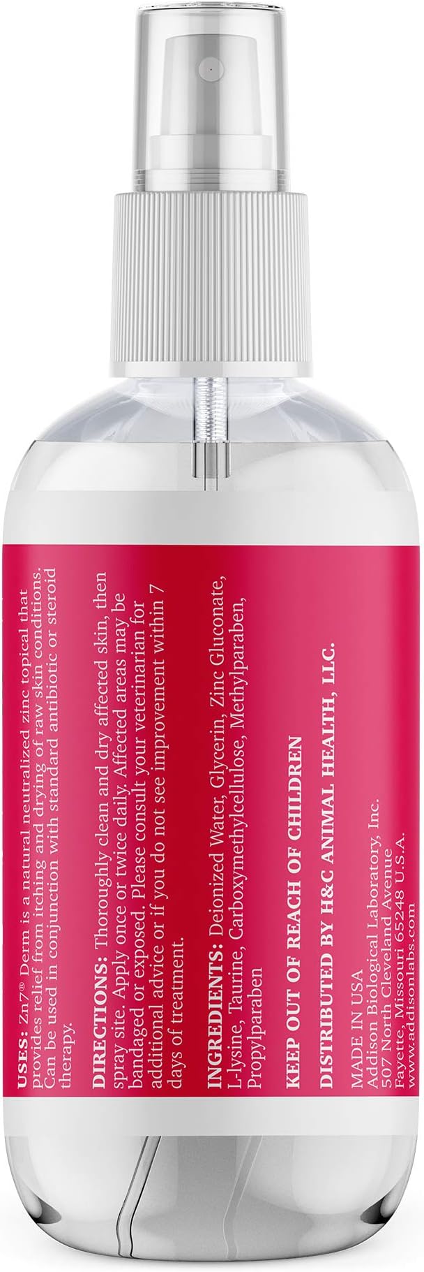 Maxi-Guard Pet Skin Care Spray Zn7 Derm with Neutralized Zinc for Dogs, Cats, Bovine, Exotics and Companion Animals (4oz), red/White