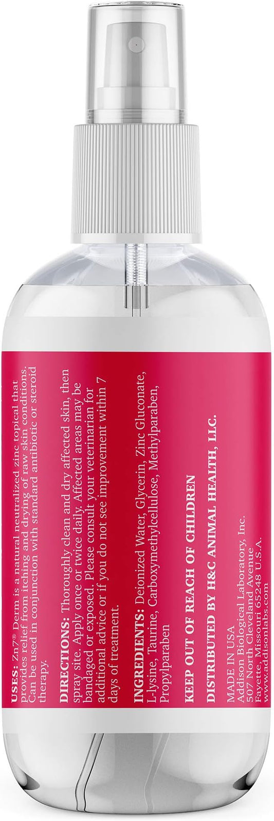 Maxi-Guard Pet Skin Care Spray Zn7 Derm with Neutralized Zinc for Dogs, Cats, Bovine, Exotics and Companion Animals (4oz), red/White