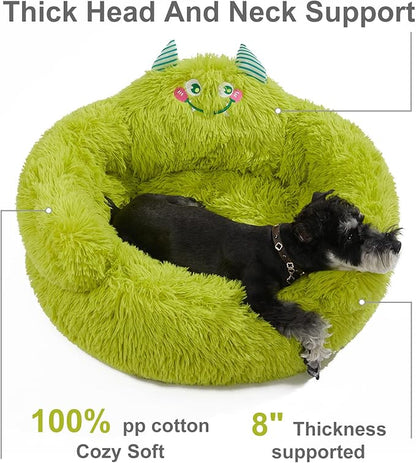 Jiupety Cute Calming Dog and Cat Bed, Anti-Anxiety Donut for Small Pets, Cozy Soft Pet Round Cuddler Bed with Non-Slip Bottom, L(27"×27"×14"), Green
