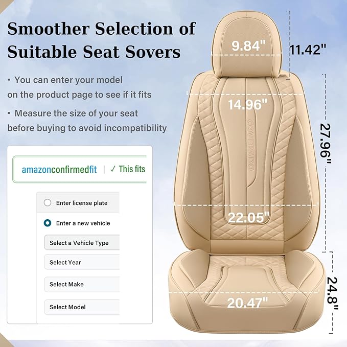 Coverado 9912 Car Seat Covers Full Set, Front Seat Cover and Back Seat Covers for Cars, Faux Leather Waterproof Seat Covers, Car Seat Covers Universal for Most Vehicles (Beige, FullSet)