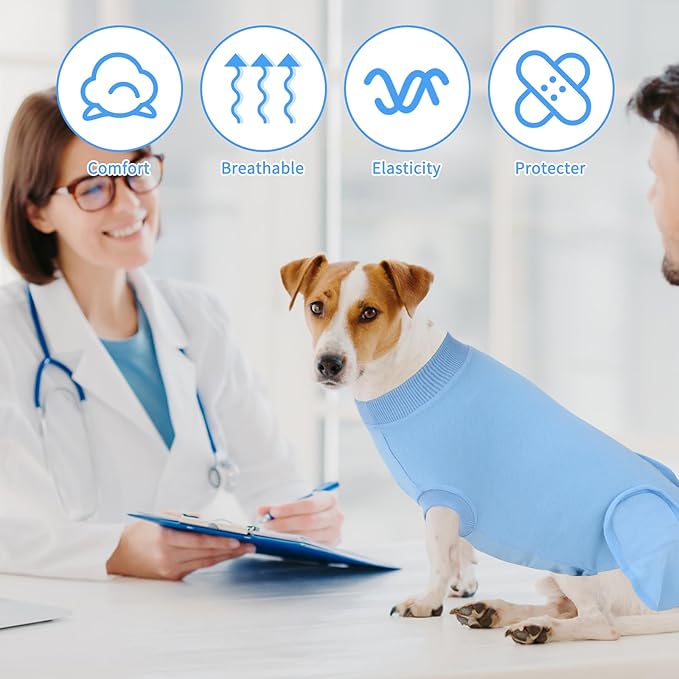 2 Packs Breathable Cotton Dog Recovery Suit for After Neuter Spay Abdominal Wounds Protector, Professional Anti-Licking Onesies for Male Female Pets Surgery Bandages, 2XL Black Blue Pure