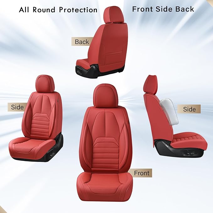 Coverado Seat Covers, Car Seat Covers Front Seats, Automotive Seat Covers, Waterproof Nappa Leather Car Seat Cover, Car Seat Cushion,Red Seat Covers Carseat Cover Universal Fit for Most Cars