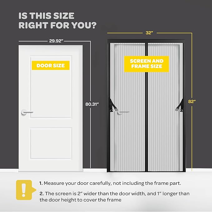 Hands-Free Magnetic Screen Door, Heavy Duty, Self Sealing Screen Door Mesh Protector, Pet and Kid-Friendly, Stay-Open Buckle, Keeps Bugs Out While Letting Nature in, Fits Door Size (32" x 80")