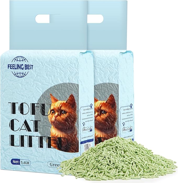 Tofu Cat Litter 11.2LB(5.6lb×2bag) Green Tea Clumping, 100% Food Grade Raw Materials, Flushable,Ultra Absorbent and Fast Drying,Solubility in Water,Really Dust-Free,Less Scattering