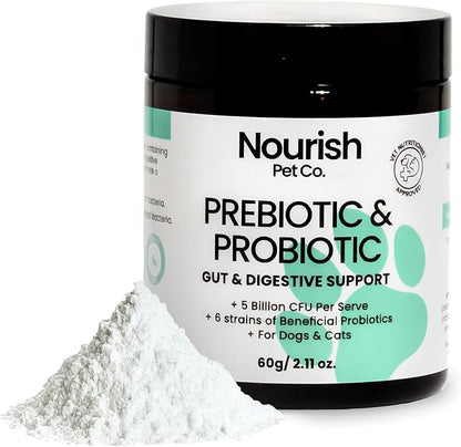 Nourish Pet Co. Gut Health Support for Pets - Prebiotics & Probiotics for Digestion & Immunity