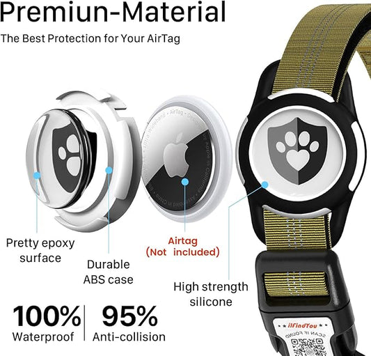 Reflective Dog Collar with AirTag Holder for Puppy Soft Nylon Champagne Sized XS