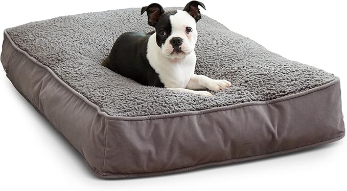 Buster Deluxe Reversible Pillow Style Sherpa Dog Bed, Gray, Small (36 x 24 in.)