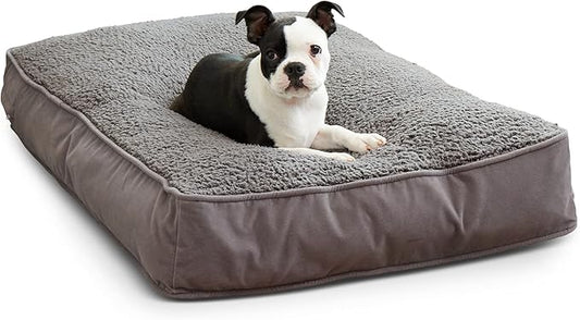 Buster Deluxe Reversible Pillow Style Sherpa Dog Bed, Gray, Small (36 x 24 in.)