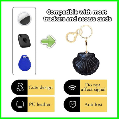 Leather Keychain Holder Case Compatible with AirTag,Cute Protective Bright Cover with Keyring,Anti-Scratch Finder GPS Tracker Case for Wallet Keys,Bag,Pets,Backpack(Black)