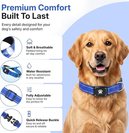 GPS Dog Collar Tracker 2-in-1,Reflective Waterproof Pet Collar,iOS-Only,No Monthly Fees,Unlimited Range,Dog Tracking Collar Pet Tracker,for Small Medium Large Dogs(XS (10.5"-13.5"), Blue)