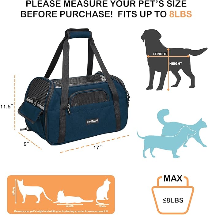 Dog Purse Carrier for Small Dogs, Soft-Sided Tote Bags with Pocket Dog Travel Supplies Portable Dog Sling with Anti-Slip Bottom (Navy Blue-17in)