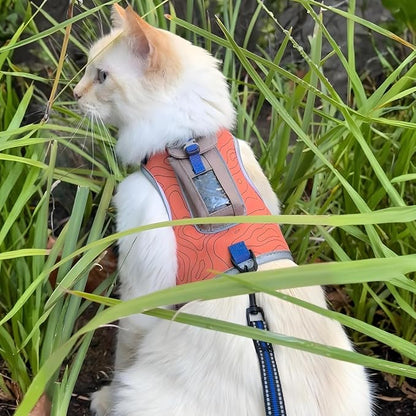 Travel CAT The Pathfinder Cat Harness with GPS Tracker Pocket - Powered by Tractive Cat Harness Escape Proof - Walking Escape Proof Harness for Small, Large Cat, Kitten (Orange, Large)