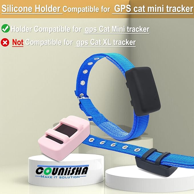 2 Pack Silicone Holder Compatible for Tractive cat Mini Tracker,Rubber Accessories Cover tag,Secure Sturdy GPS Finder Case for Dog Pet Collar (Black,Pink)