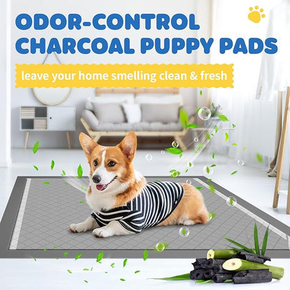 Powools 100-Pack X-Large Puppy Pads - 34'' x 28'' Pee Pads for Dogs Potty Training with Leak-Proof Quick-Dry Design, 6-Layer Wee Wee Pads for Dogs, Charcoal, Black